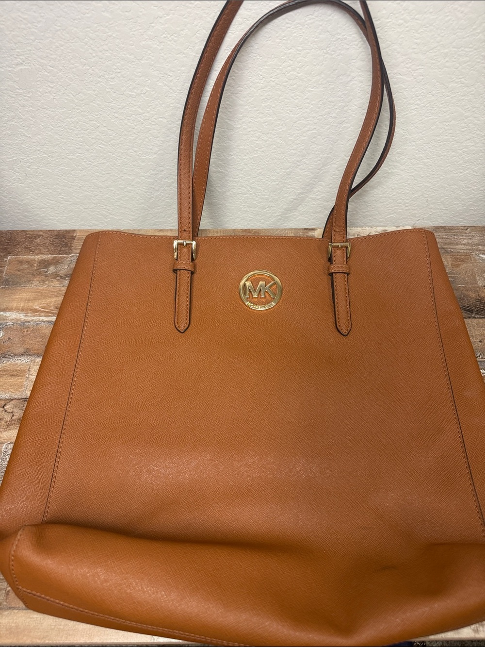 Michael Kors Cognac Saffiano Leather Tote with Gold Logo